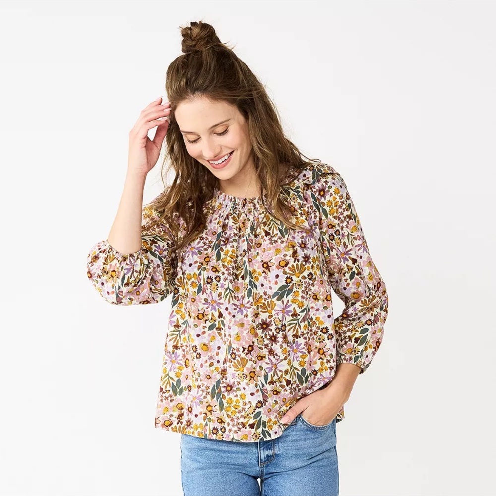 Sonoma Goods For Life Purple Ruffle Shoulder Peasant Top